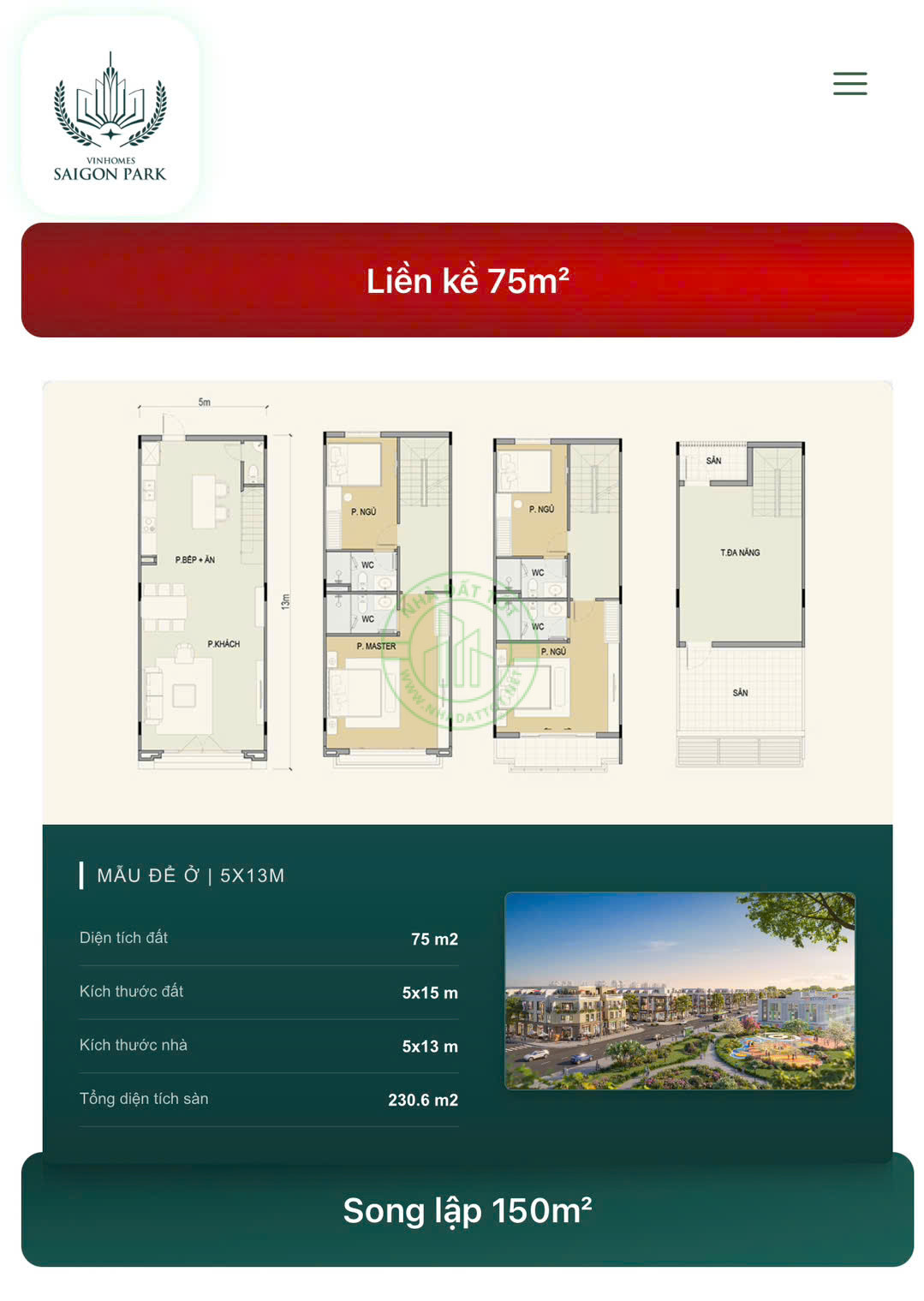 Thiết Kế Nhà Phố Vinhomes Saigon Park diện tích 75m2