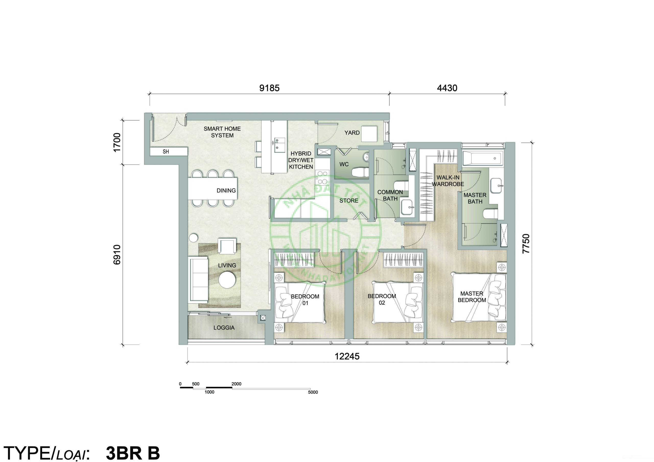 Mặt bằng căn hộ 3 phòng ngủ The MarQ Quận 1 diện tích 121–129 m²
