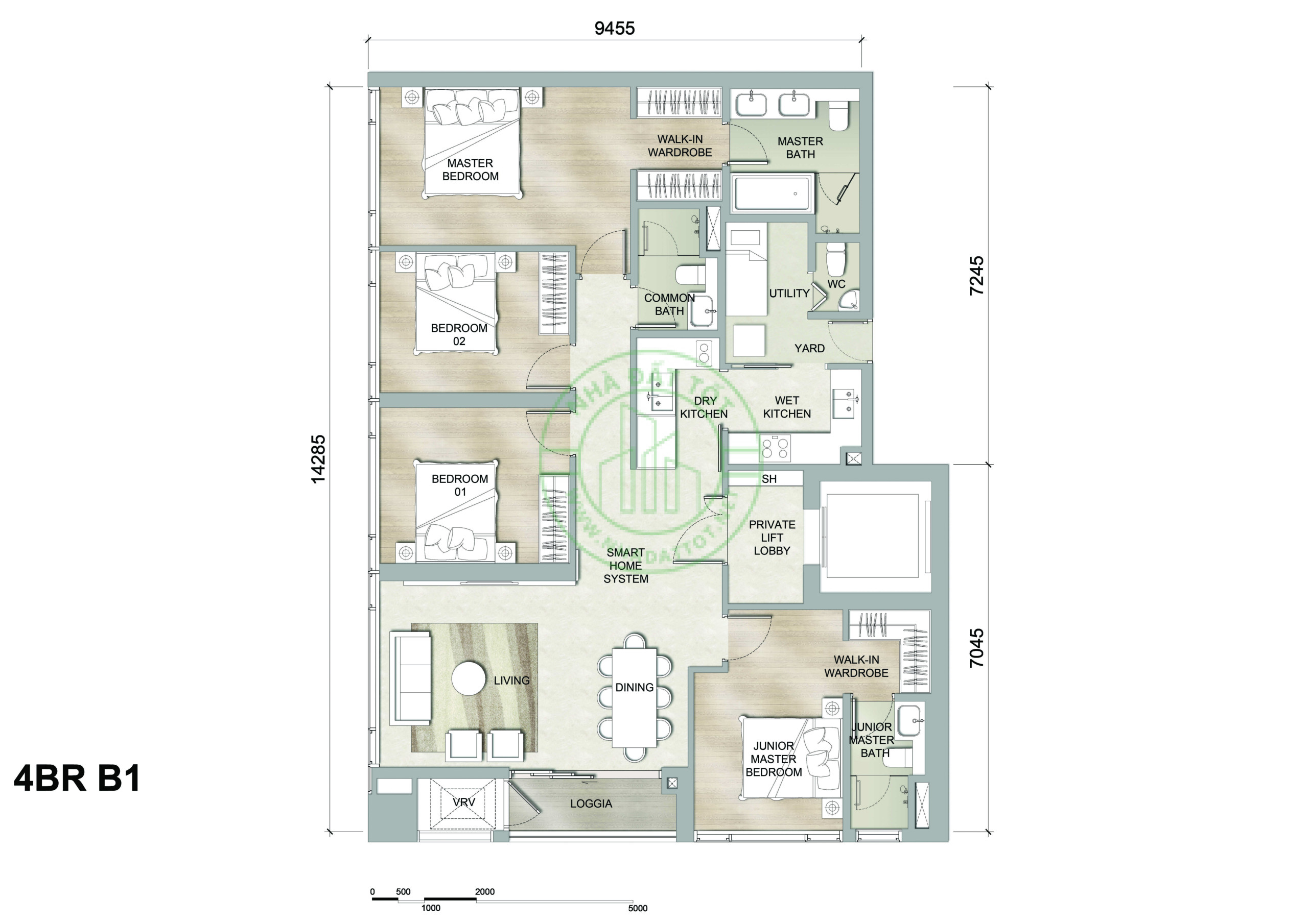 Mặt bằng căn hộ 2 phòng ngủ The MarQ Quận 1 diện tích 144–146 m²