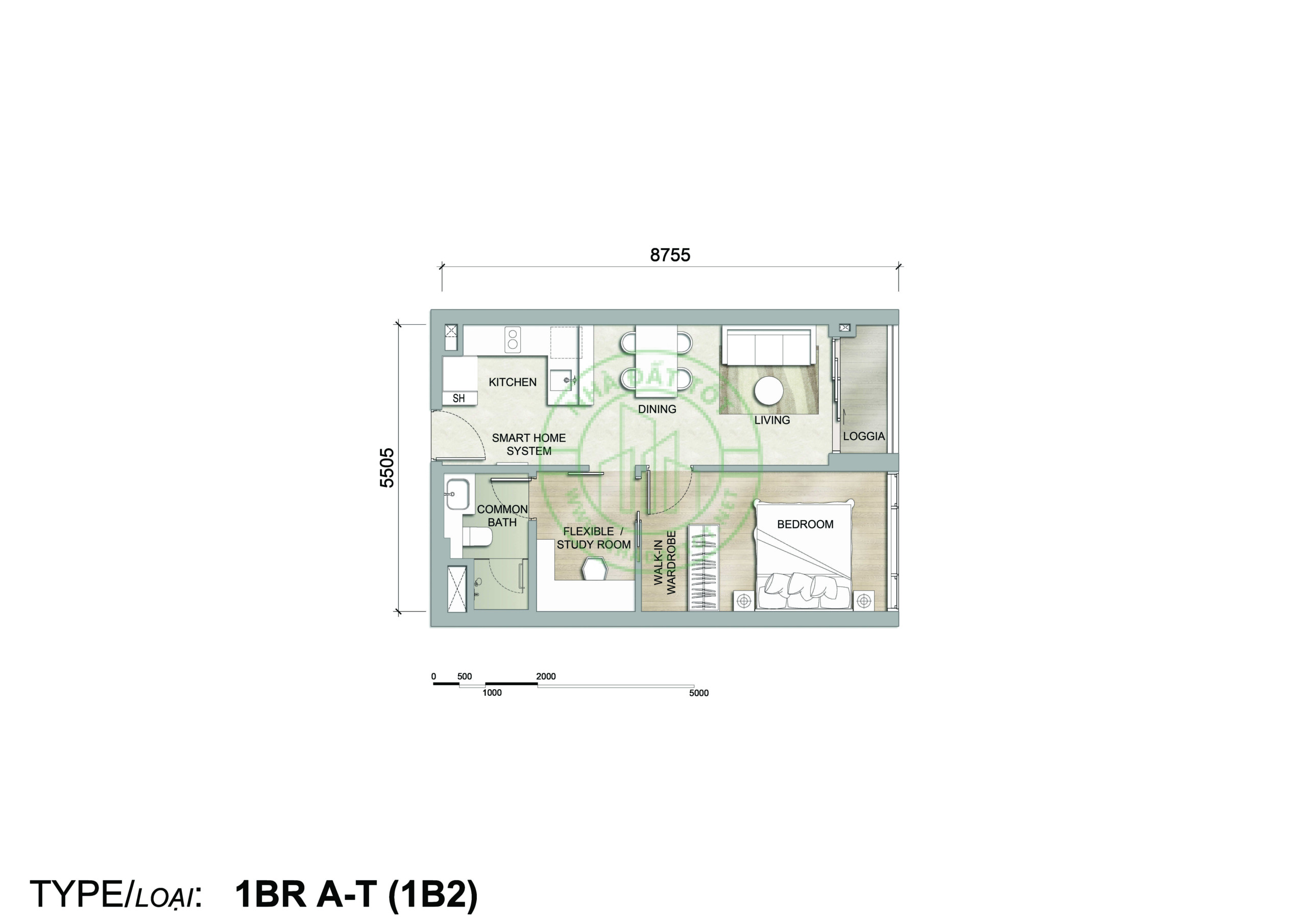 Mặt bằng căn hộ 1 phòng ngủ The MarQ Quận 1 diện tích 45-52m2